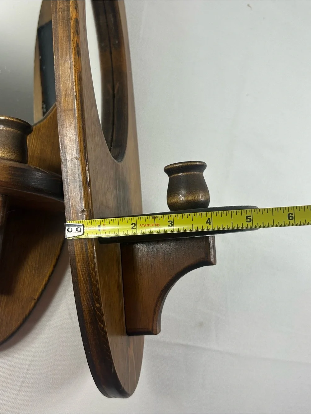 Vintage Wood & Mirrored Wall Candle Sconces Colonial Oval Cottagecore 18” x 5.5”